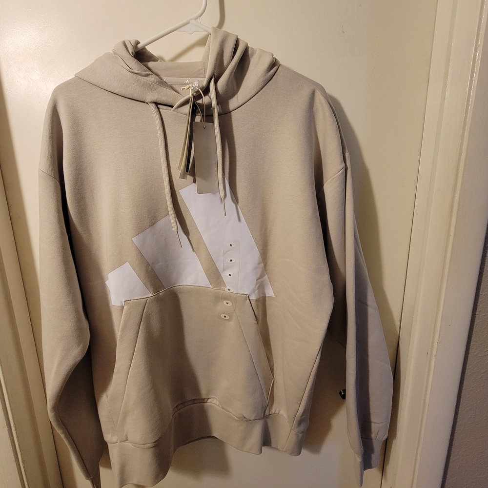 adidas Light Beige Hoodie with White Trefoil Accent